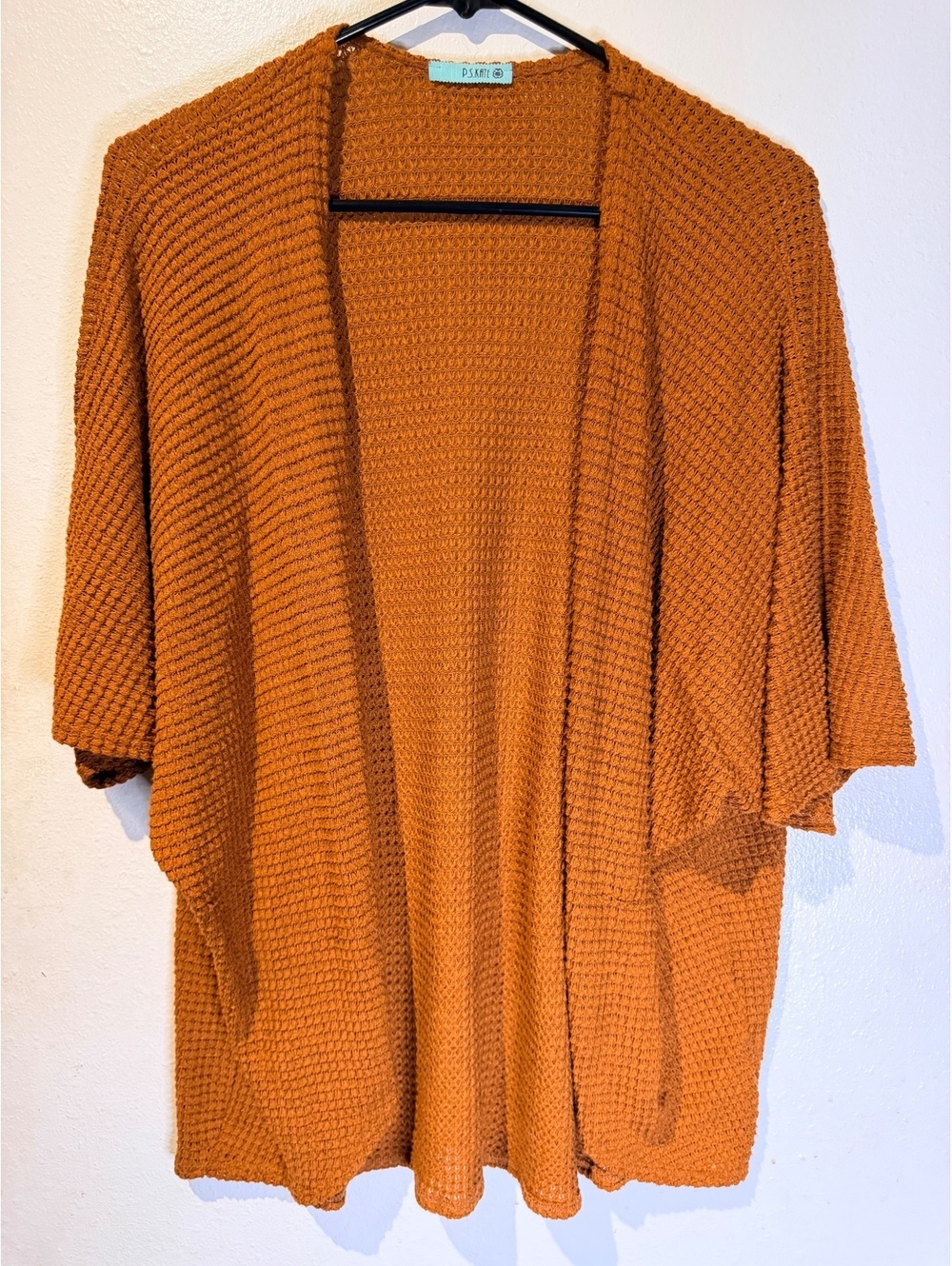 P.S. Kate Large Orange Knit Open Cardigan with 3/4 Sleeves